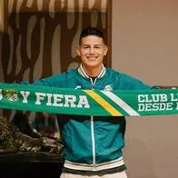 James Rodríguez en la presentación oficial con su nuevo equipo León del fútbol mexicano.