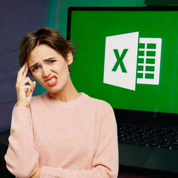 Imagen de referencia de persona preocupada y Microsoft Excel.