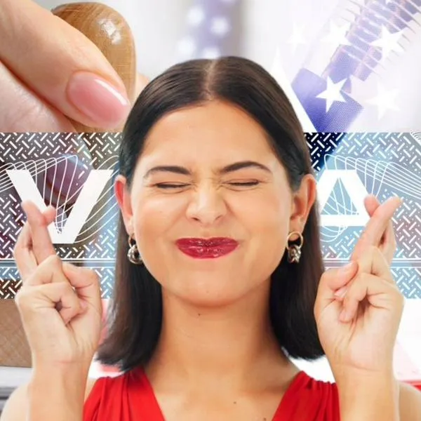Imagen de referencia de visa estadounidense y persona esperanzada.