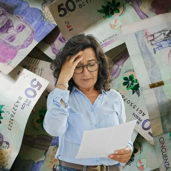 Imagen de referencia de dinero colombiano y persona preocupada.