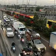 Trancón en la Autopista Sur detiene tráfico de Transmilenio y carros en Bosa