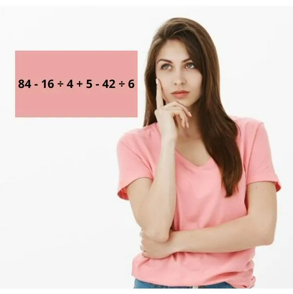 ¿Cuánto es 84 - 16 ÷ 4 + 5 - 42 ÷ 6? Reto matemático que muchos no logran hacer 