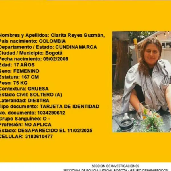 Menor Clarita Reyes, desaparecida en Bogotá.