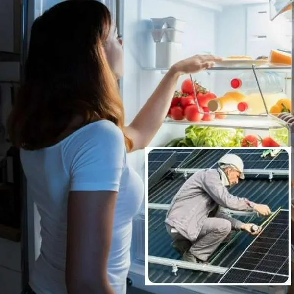 Fotos de nevera y paneles solares, en nota de cuántos paneles solares se necesitan para una nevera: precio y cómo hacerlo bien