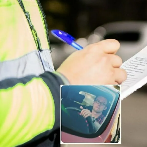 Fotos de agente de tránsito y conductor, en nota de qué no puede hacer un agente de tránsito al revisar dentro de carro en Colombia