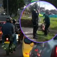 Policía golpeó a motero en Bogotá.