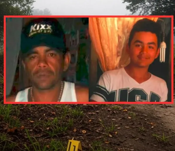 Ovidio de Jesús Cardona Henao (izq.) y Hermis de Jesús Cardona Arredondo (der.) eran padre de hijo. Ambos estaban trabajando en la finca cafetera y fueron asesinados junto con otras dos personas, al parecer venezolanas. FOTOS: Cortesía