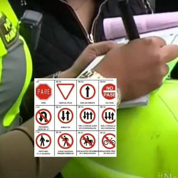 Foto de agente de tránsito y señales, en nota de cuáles son las señales de transito que dan multa en Colombia de hasta $1.200.000