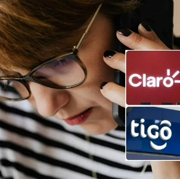 Fotos de mujer con celular, Claro y Tigo, en nota de por qué Claro, Tigo y otros cobran más de precio en plan móvil en Colombia: dato