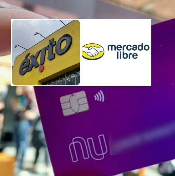 Fotos de Nubank, Éxito y Mercado Libre, en nota de que Nubank, con Éxito y Mercado Libre en ofertas con tarjetas de crédito en Colombia