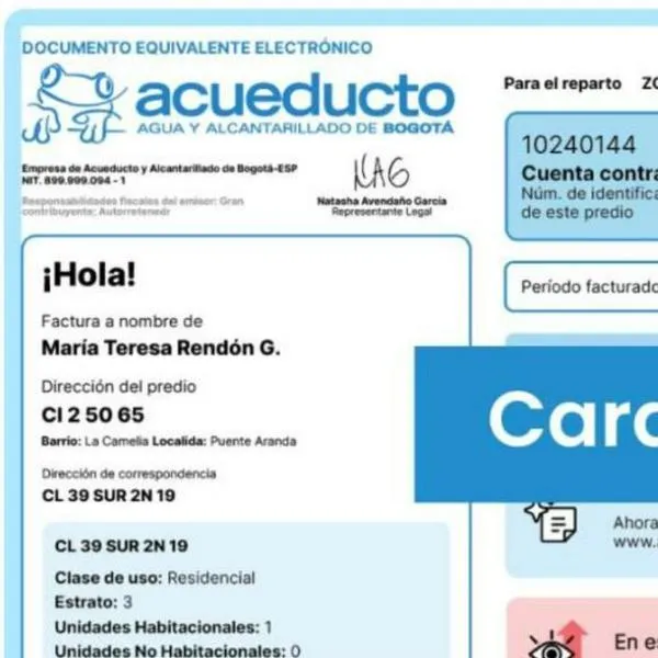 Factura del agua en Bogotá.
