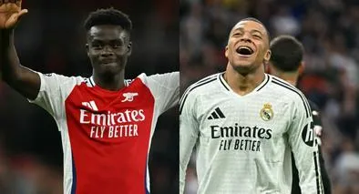 Bukayo Saka del Arsenal (AFP) y Kylian Mbappé del Real Madrid (AFP). 