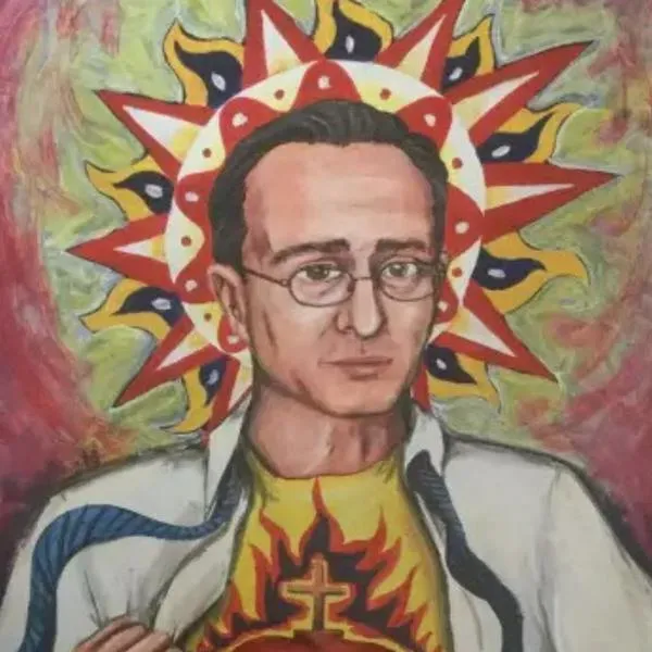 Pintura del expresidente Álvaro Uribe como el Sagrado Corazón