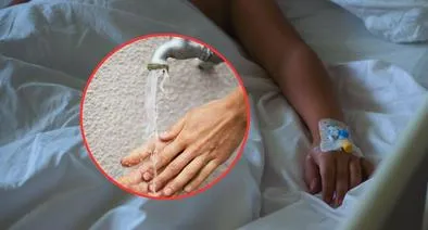 Niño hospitalizado y grifo de agua potable