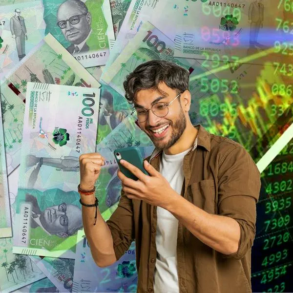 Persona celebrando con pesos colombianos para referenciar inversión en nuevo CDT del Banco Santander