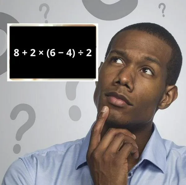 Foto de persona pensando y matemáticas, en nota de cuál es la respuesta a 8 + 2 × (6 − 4) ÷ 2: reto matemático del día para activar