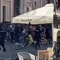 Pelea de los hinchas del Real Madrid vs. Barcelona.