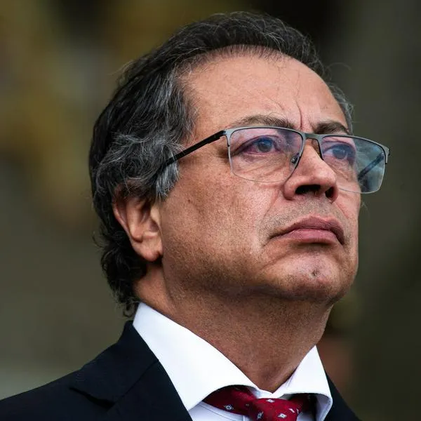 Colombian President Gustavo Petro is taking part in the First Honors Ceremony of Colombian Navy Admiral Francisco Cubides Granados as Colombian military forces commander during his swearing-in ceremony at the Jose Maria Cordova Military School in Colombia, on July 9, 2024. (Photo by Sebastian Barros/NurPhoto via Getty Images)