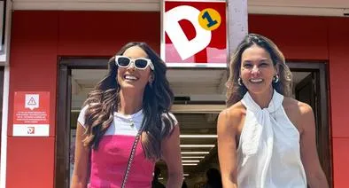 Carolina Soto y Catalina Gómez y foto de tienda del D1, en nota sobre producto de belleza que ellas usan