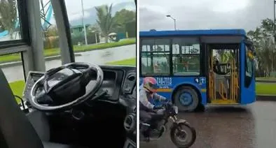 Así quedó el bus del SITP (Bogotá) cuyo conductor dejó abandonado, luego de una aparente discusión