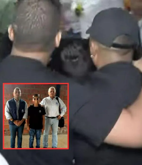 En recuadro, imagen de Lyan Hortúa liberado y junto a delegados de la Defensoría del Pueblo (Defensoría del Pueblo). En fondo, el niño reunido junto a su familia (Captura de pantalla Noticias Caracol)
