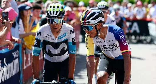 Foto de Nairo Quintana y Egan Bernal, en nota de clasificación en Giro de Italia 2025 tras etapa 20: cambio con Egan Bernal y más