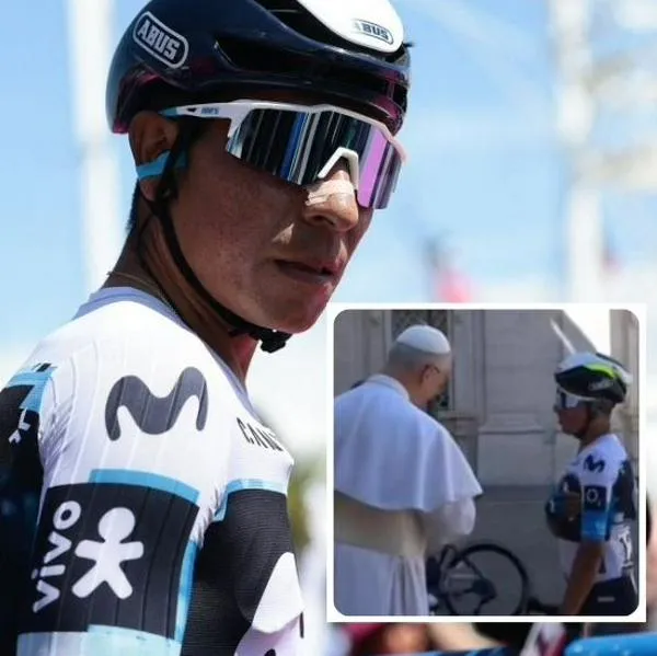 Foto de Nairo Quintana con papa León XIV, en nota de qué hizo Nairo Quintana con papa León XIV fuera protocolo en Giro de Italia 2025