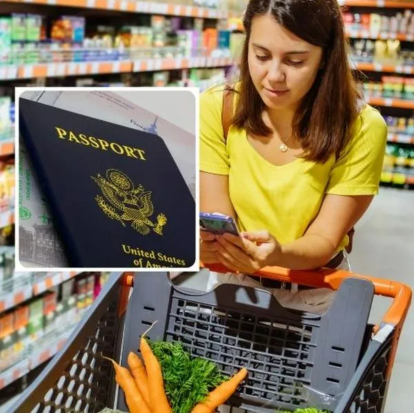 Fotos de supermercado y pasaporte, en nota de qué tanto se usa visa o pasaporte para compra en supermercados en Estados Unidos