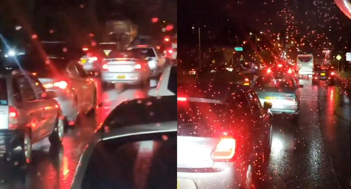 Trancón monumental en vía Bogotá-Girardot, entrando por Soacha; lluvia afectó