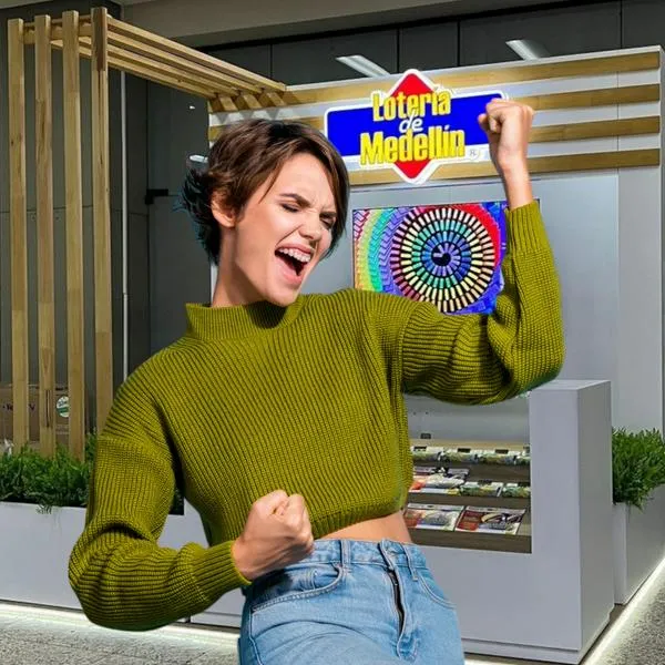 Lotería de Medellín y mujer celebrando, en nota sobre los números con los que ganó esposa de exsubgerente