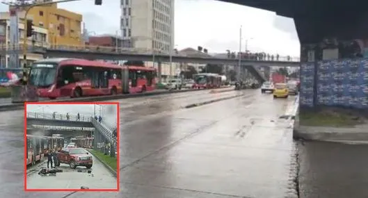 En este lugar se presentó un accidente en el que un bus de Transmilenio atropelló y mató a un motociclista que cayó al carril exclusivo