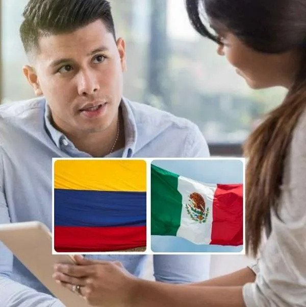 Foto de conversación con banderas de Colombia y México, en nota de qué palabras cambian en México y Colombia para referirse a lo mismo como diurex