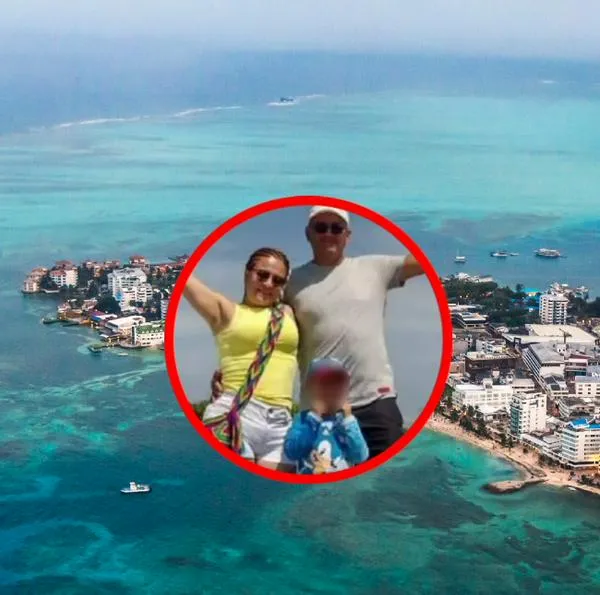 Al fondo, isla de San Andrés (Getty), y en el recuadro familia que murió en el hotel (Suministrada) / Composición Pulzo