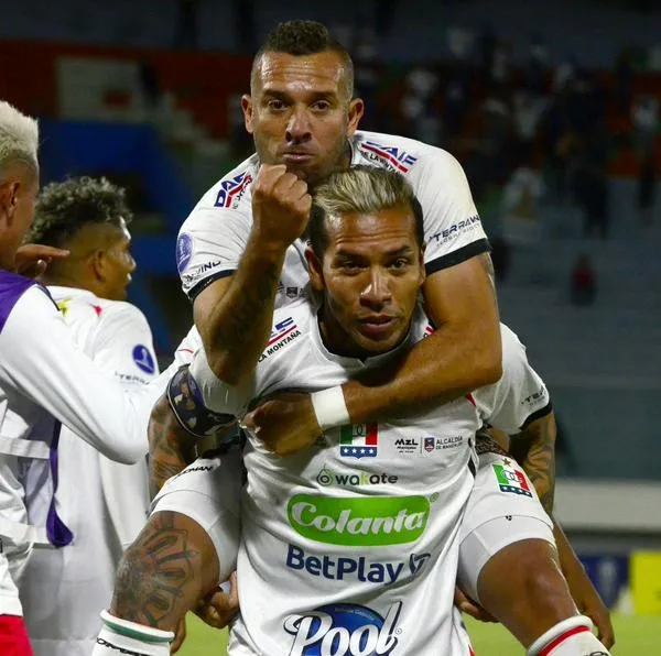 Dayro Moreno celebrando su gol en la victoria de Once Caldas vs. San Antonio Bulo Bulo por Copa Sudamericana