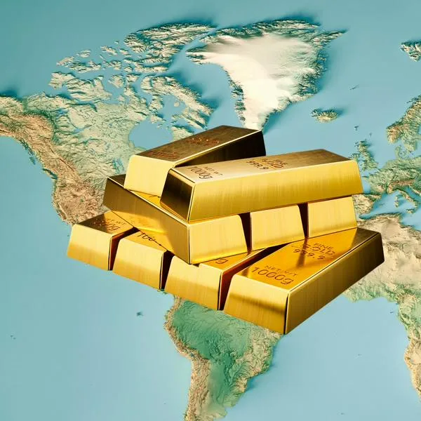 Mapa de América y lingotes de oro, en nota sobre el país que más reservas de ese metal tiene en el mundo
