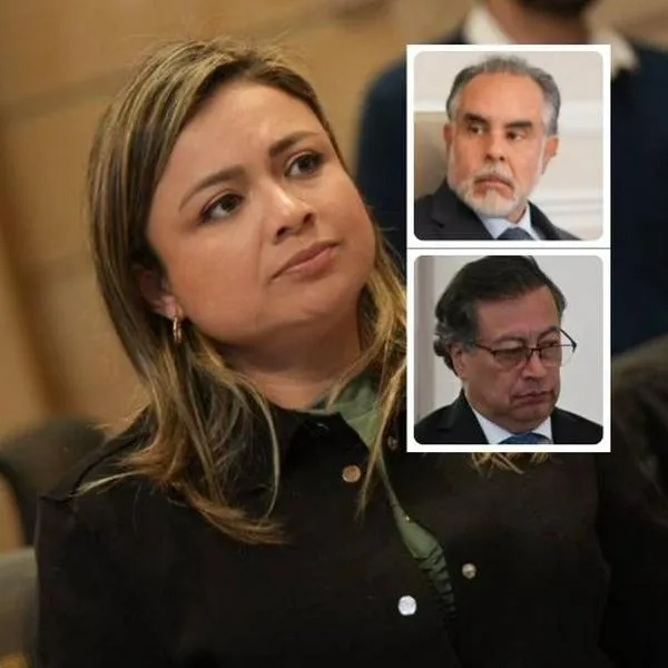 Fotos de Lina Garrido, Armando Benedetti y Gustavo Petro, en nota de que Lina Garrido, tras discurso contra Gustavo Petro, le tiró a Armando Benedetti