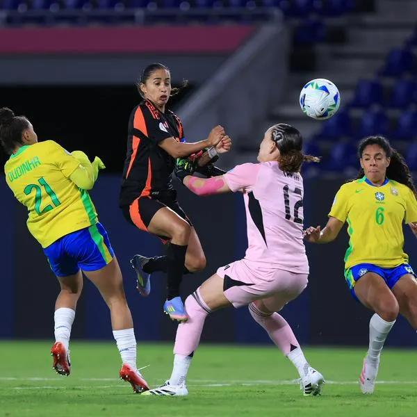 Katherine Tapia y Carolina Arias, de la Selección Colombia, contra Maria Rodrigues y Yasmim Assis, de Brasil