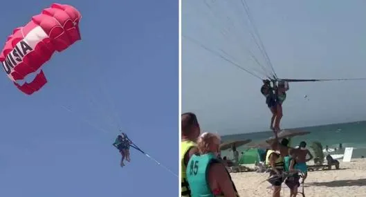 Imágenes capturadas del momento en el que un joven habría agredido a una turista en Túnez mientras practicaban paravelismo / X: @AldoSterone1