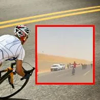 Ciclista levantó las manos en señal de triunfo y sufrió totazo antes de la meta