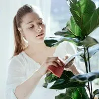 Foto mujer con plantas, en nota de qué significa que persona hable con plantas según psicología, y si es enfermedad
