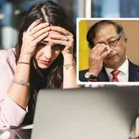 Foto de mujer preocupada y de Gustavo Petro, en nota de cuántas personas en Colombia caen en noticias falsas y quiénes son más afectados