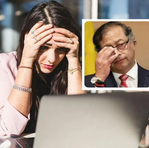 Foto de mujer preocupada y de Gustavo Petro, en nota de cuántas personas en Colombia caen en noticias falsas y quiénes son más afectados