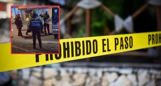 Miembros de la Policía al frente del billar en el barrio Las Ferias (Bogotá), donde ocurrió una balacera que dejó un muerto