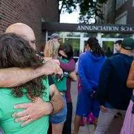 Parents await news during an active shooter situation at the Annunciation Church in Minneapolis, Minn., on Wednesday, Aug. 27, 2025.] (Photo by RICHARD TSONG-TAATARII/The Star Tribune via Getty Images)