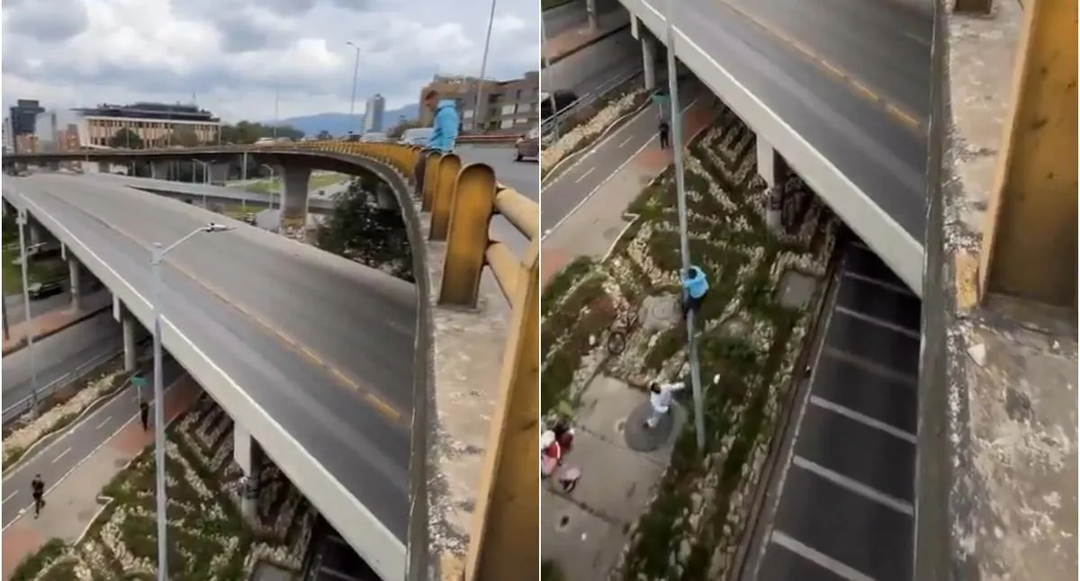 Bogotá: video viral de joven haciendo parkour en puente NQS con Autopista Norte