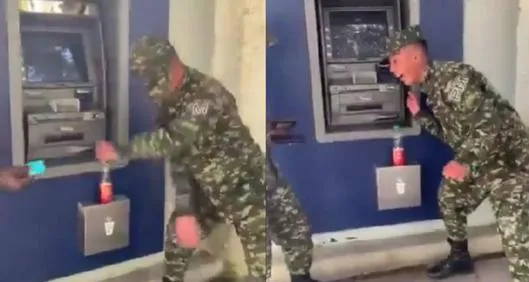 Soldados del Ejército en Colombia cobran salario en cajero y celebran bailando