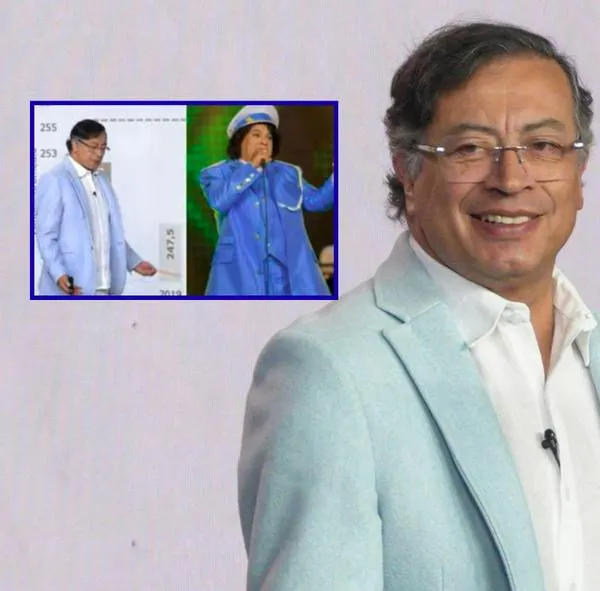 Quién es el dueño de la chaqueta azul que usó Petro en alocución; la comparan con Juan Gabriel. Es de un bodeguero petrista. 