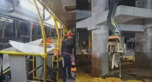 Accidente: máquina de obra del Metro de Bogotá le cayó encima a Transmilenio
