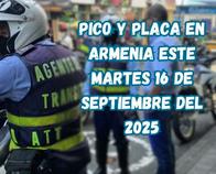 Pico y placa en Armenia (Quindío) este martes 16 de septiembre del 2025​