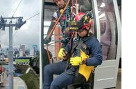 Rescate en las alturas: así entrenan bomberos en el la cima del cable aéreo de Manizales, una nueva habilidad